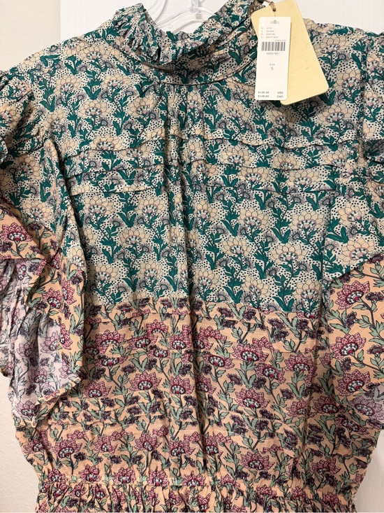 Anthropologie Tops - Anthropologie RARE Floral Print Blouse in Teal and Cream nwt small